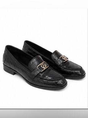 Wishbone Black Croc Embossed Horsebit Loafers Size 7.5